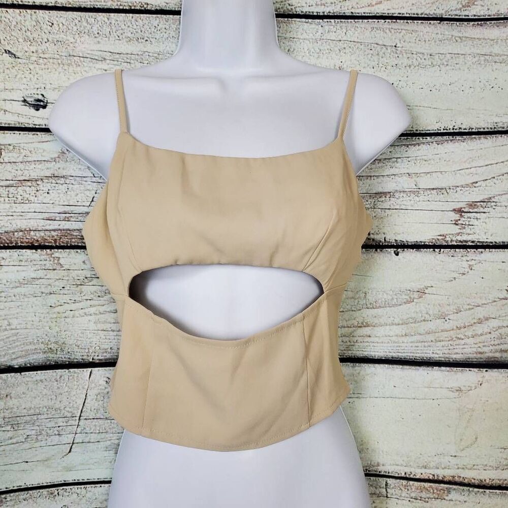 Pretty Garbage Cutout Crop Top Women’s Size M Beige Strappy Tank Y2K Clubwear